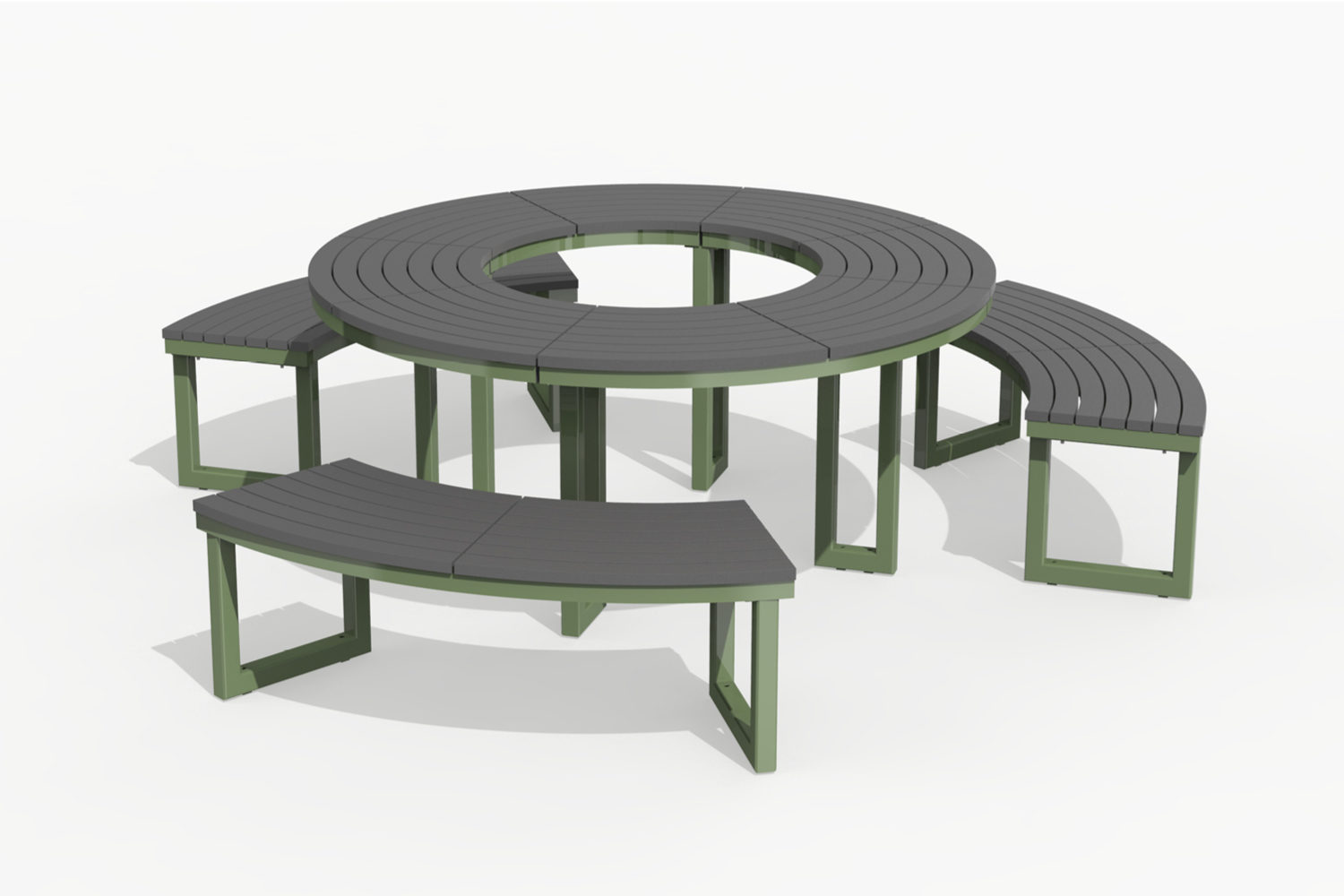 maglin-ogden-ogm1900-1 Ogden bench and table layout, HDPE Grey, left to right slats