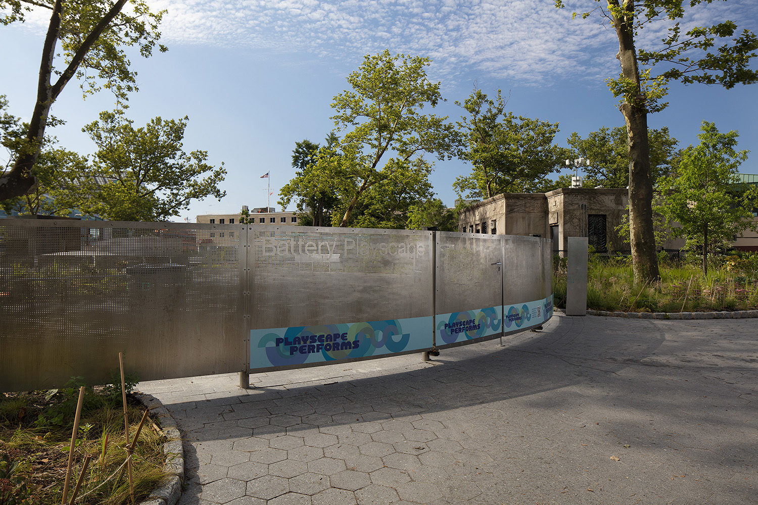 Battery-Playscape_custom_panels_001 Custom steel perforated panels surround the Battery Playscape in New York