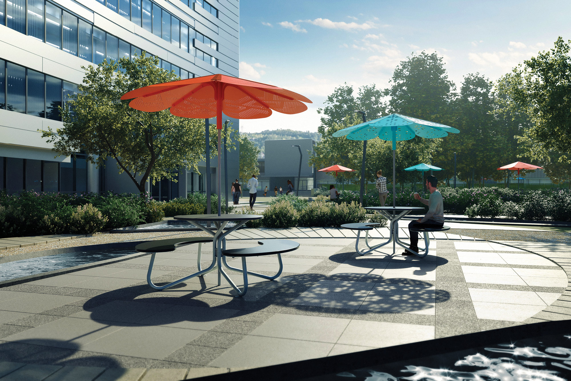 ROMA Sun Shades with FAVA tables at office park