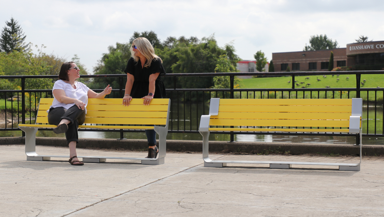 MBE-3000-00006: L-Series Backed Bench with End Arms and MBE-3000-00003: L-Series Backed Bench