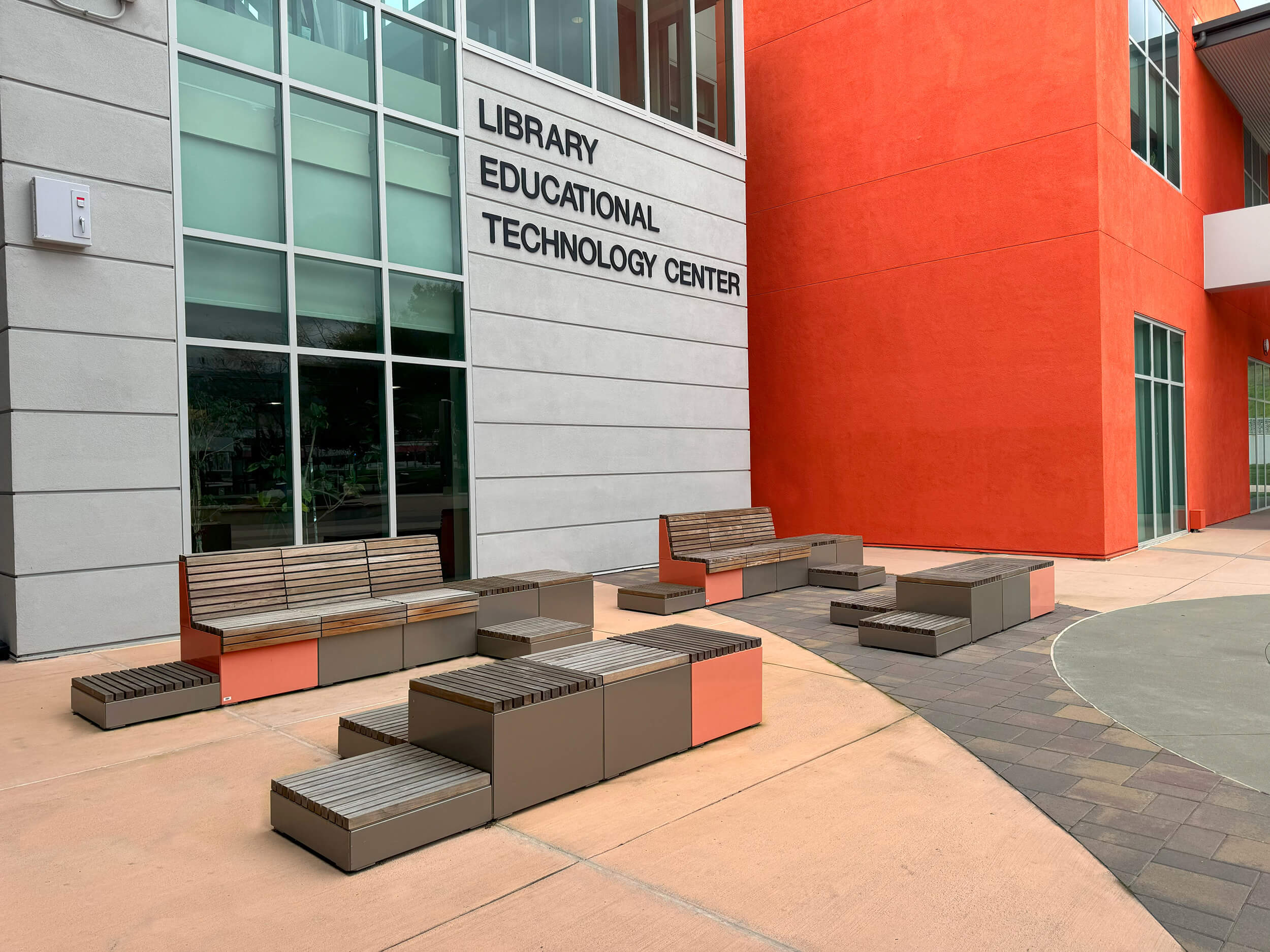Tall and Short Pixel Blocks with and without backs in front of school library