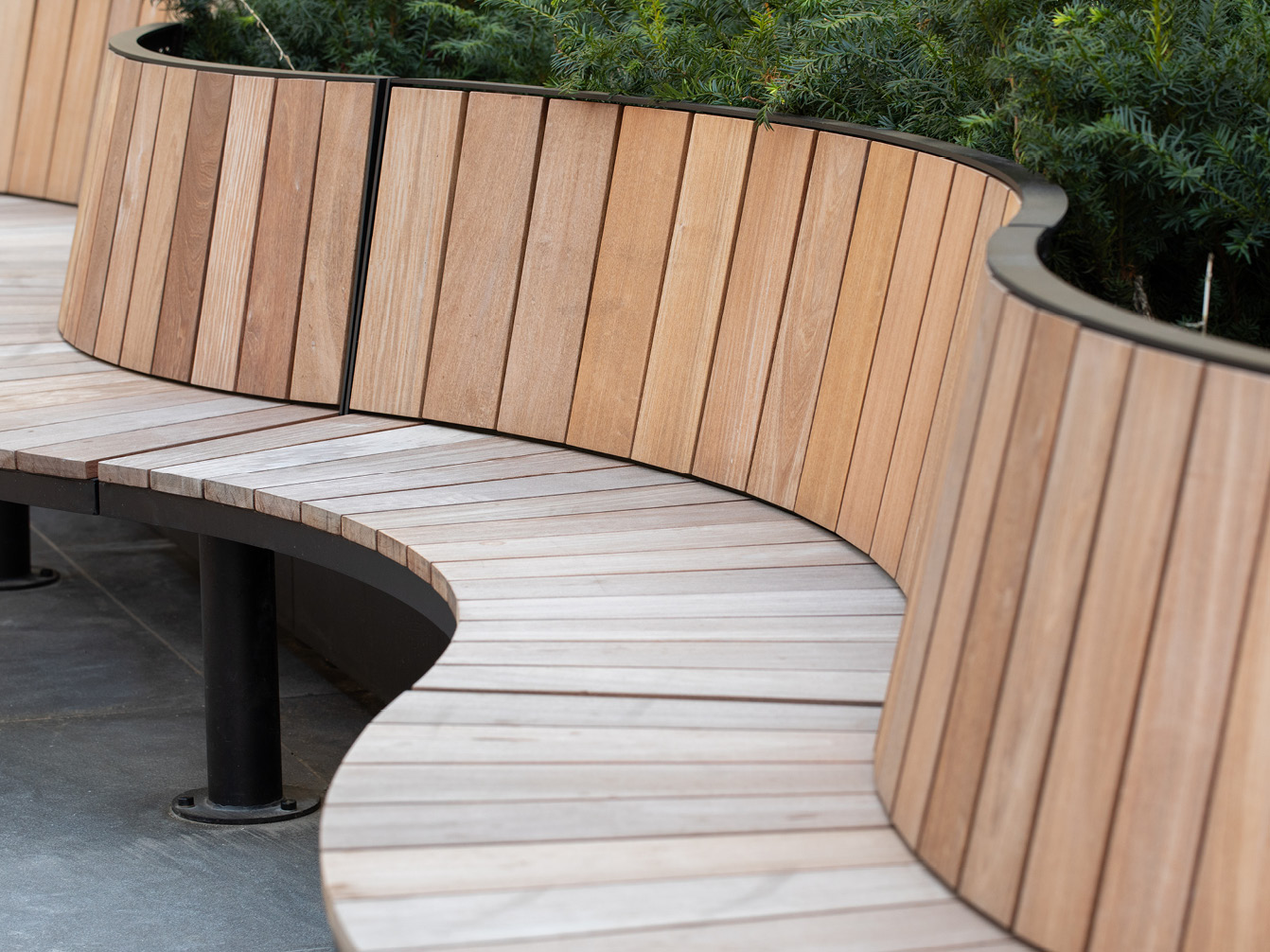 Modular Ogden wave bench close-up