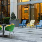 720 Chairs and Battery Chairs powdercoated blue, yellow and green at Bank of America Plaza
